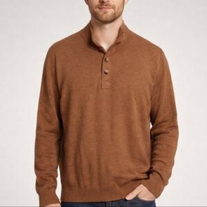 Alesbury Men Brown Knit Button Mock Neck Sweater Pullover Rust Camel Size Medium